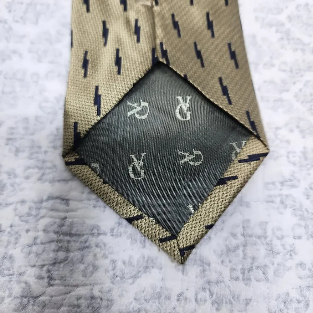 Valerio Garati 100% Silk Tan Navy Blue Tie